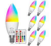 Trahoo-E12 Led Light Bulbs 5w,40w Equivalent, Small Base B11 Candelabra Light Bulbs, Set Of 6 Led Color Changing Light Bulbs, Dimmable Color Candle Bulb With Remote Control Rgb Cool White 5700k