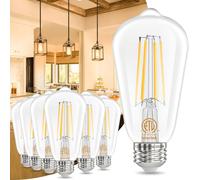 TRAHOO-Edison E26 LED Bulb 60 Watt Equivalent 3000K Soft Warm White, 6W Vintage Light Bulb, Antique ST58 Type A Clear Light Bulbs,CRI85+, E26 Base, Filament & Glass,700LM Non-dimmable 6 Pack