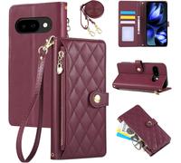Trahoo-Étui Pour Google Pixel 9a 5g 2025 6.3 Pouces, Coque Pour Téléphone Portable En Cuir Pu Avec Broderie En Losange, Google Pixel 9a Étui À Rabat Avec Dragonne Et Bandoulière, Rouge