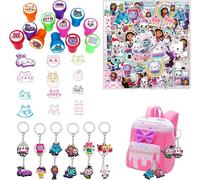 Trahoo-Gabby's Kit De Petits Cadeaux D'anniversaire Pour Enfants, Comprenant 12 Tampons De Maison, 12 Porte-Clés De Poupée Et Lot De 50 Autocollants, Pour Anniversaire, Sac Cadeau, Prix De Classe