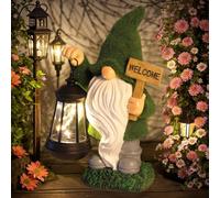 TRAHOO-Garden Gnome Statue Solar Light Outdoor Decorations Figurine Welcome Sign with Lantern Sculpture Garden Decor Lawn Patio Yard Porch Outside Housewarming Gifts for Women Mother's Day Grandma
