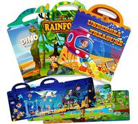TRAHOO-Goddrer Livre d'autocollants 3 Pcs Gommettes Garçon Enfants 1-8 Ans Dinosaure Fond Marin Forêt Tropicale Animal Jeux éducatifs Pliable Panorama Illustré Autocollant Idees Cadeaux Fille