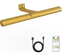Trahoo-Gold Wireless Led Picture Light With Remote Control - Rechargeable Battery, Metal Art Display Accent Light, 300lm, Dimmable For Gallery, Dartboard