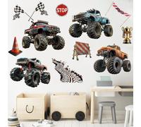 Trahoo-Grands Autocollants Muraux Monster Truck Pour Garçons - Motif Voiture De Course - Décoration Murale Pour Chambre D'enfant