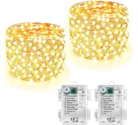 TRAHOO-Guirlande Lumineuse à Pile, 2 Pack 50 LED Guirlande Étanche 8 Modes pour Noël, Extérieur Intérieur, Sapins, Jardin, Fête (Blanc Chaud)