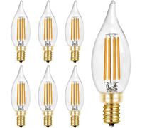 TRAHOO-Hizashi 90+ CRI Dimmable LED Candelabra Bulb Flame Tip 40W Equivalent E12 Filament Candle Bulbs 4W, 450 Lumens, 2700K Warm White CA10 LED Chandelier Light Bulbs, UL Listed - 6 Pack