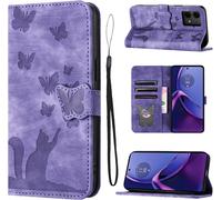 Trahoo-Housse Protection Pour Motorola Moto G84 5g Mat¿¿Riau En Cuir Pu Coque Moto G84 Avec Fentes Pour Cartes ¿¿Tui Motif Papillon Chat Coque Motorola G84 Violet