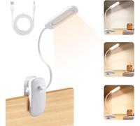 TRAHOO-Lampe de Bureau à Pince avec Adaptateur USB, Lampe de Lecture LED Rechargeable, 360° Flexible, 3 Couleur et Intensité Réglables pour Étude et Travail