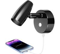 Trahoo-Lampe De Lecture 12v Camping-Car Avec Chargeur Usb & Veilleuse Bleue, Led Luminosité Réglable Applique Murale 3200k Pour Bateau Caravane Voiture Van Chevet, Noir Brillant