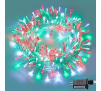 TRAHOO-LED Christmas Lights Outdoor Waterproof - 200 Red White and Green String Lights Indoor Clear Wire - 8 Modes 66ft Extendable Fairy Lights Plug in for Outside Party Patio Garland Tree House D¿¿co