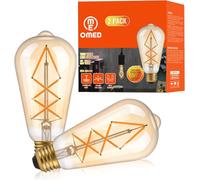 TRAHOO-LED Edison Bulb Dimmable Amber Glass, 60 Watt Equivalent LED Light Bulbs Soft White, ST64 E26 Bulb 60W 2700K, Vintage Spiral Filament LED Bulbs with Teardrop Top, 600LM,UL Listed, 2 Pack