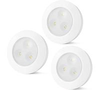 TRAHOO-LED Puck Light, Stick on Lights, Closet Lights Battery Operated, Tap Lights, 60 Lumens Touch Light, Under Cabinet Lighting, Ideal for Kitchen Cabinets, Closets, Garage and More, 3-Pack, White