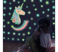 Trahoo-Licorne Lumineuse Stickers Mural, Fluorescente Arc En Ciel Wall Stickers Autocollant, Lumineux Stickers Étoile, Enfant Phosphorescentes Stickers Muraux, Décoration Plafond Des Chambre Des Fill