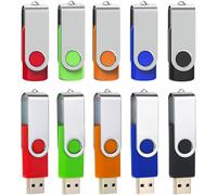 TRAHOO-Lot de 10 Clé USB 2 Go Cle USB 2.0 Mémoires Flash Design Rotatif avec étiquettes Pratiques - Idéal pour Stockage et Transfert de Données (5 Couleurs, 2GB)