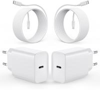 TRAHOO-Lot de 2 chargeurs USB C Rapides 20 W + câble Type C vers Lightning de 2 m, Prise USB c Adaptateur compatibles avec iPhone 16/15/14/13/12 Pro Max Mini, Samsung Galaxy S23/S22 et AirPods Pro