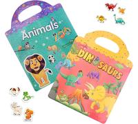 Trahoo-Lot De 2 Livres D'autocollants En 3d Enfants R¿¿Utilisables, Gel¿¿E D'animaux Gommettes Enfant, Des Animaux, La Vie Oc¿¿Anique, Dinosaures,Gommettes Enfants 3 ¿¿ 6 Ans,Livre D'apprentissage ¿¿D