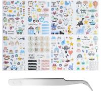 Trahoo-Lot De 212 Autocollants Pour Albums Photo Pour Enfants Et B¿¿B¿¿S - 8 Feuilles Din A4 - Autocollants De Scrapbooking ¿¿ Bricoler - Autocollants De Scrapbooking Pour B¿¿B¿¿ Avec 1 Pince ¿¿ Coude