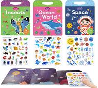 Trahoo-Lot De 3 Livres D'autocollants Réutilisables, Cahier D'autocollants, Autocollants De Voyage Et Livre Occupé 3d Pour Enfants De 3 À 6 Ans, Insectes, Espace, Monde Sous Marin