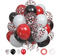 TRAHOO-Lot de 60 ballons rouges, noirs et blancs, 30,48 cm, en latex, rouge, noir et blanc, pour fête, anniversaire, voiture de course, décoration de fête à thème, accessoires de décoration du Nouvel