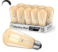 TRAHOO-Mastery Mart Dimmable Vintage Edison Light Bulbs, Pack of 10, 2200K Amber White, 5.5W, Equivalent 60W, E26 LED Bulb with 90+ CRI, ST19/ ST58 Clear Glass Antique Filament Edison Style
