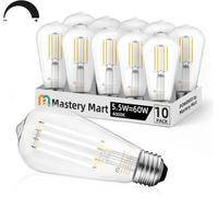 TRAHOO-Mastery Mart Dimmable Vintage Edison Light Bulbs, Pack of 10, 4000K Cool White, 5.5W, Equivalent 60W, E26 LED Bulb with 90+ CRI, ST19/ ST58 Clear Glass Antique Filament Edison Style