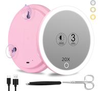 Trahoo-Miroir Grossissant 20x Avec Lumi¿¿Re - Grand 15cm 3 Couleurs, ¿¿Clairage Tamis¿¿, 3 Ventouses - Miroir De Voyage Et De Maquillage