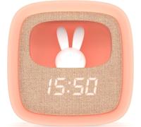 Trahoo-Mob \U2013 Mobility On Board R¿¿Veil Et Veilleuse Pour Enfant Billy Clock - Motif Lapin - Face Avant Tissu - Cadre Plastique Soft-Touch - Programmation De La Date, De L'heure Et De 3 Alarmes (R