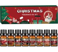 Trahoo-Noël Huiles Essentielles 8x10ml Aromathérapie Huile Essentielle Pour Diffuseur Pure Naturelle Pour Diffuseurs Humidificateurs,Couronne De Noël,Pomme Cannelle,Pain D'épices,Cannes De Bonbon