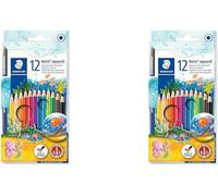 Trahoo-Noris Aquarell, Crayons De Couleur Aquarellables Avec Syst¿¿Me Anti-Casse, Utilisables ¿¿ Sec Ou L'eau, ¿¿Tui Carton Avec 12 Crayons Et 1 Pinceau, 144 10nc12 (Lot De 2)