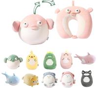 Trahoo-Oreiller De Voyage 2 En 1 Pour Enfants - Animal En Peluche Qui Se Transforme En Oreiller Cervical En Forme De U Pour Le Confort Et Le Jeu Lors Des Voyages En Avion Ou En Train - Poisson