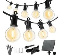 TRAHOO-Outdoor Solar String Lights - 38 Ft Waterproof LED Patio Lights with 15 Shatterproof G40 Globe Bulbs, Solar Powered Hanging Lights for Outside Backyard Garden Porch Party Decoration, 2700K