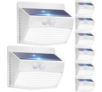 TRAHOO-Peaur 3 Lighting Modes Solar Lights Outdoor, 8 Pack 138LED Solar Motion Sensor Light, IP65 Waterproof Wireless Wall Lights Solar Powerd Security Lights for Fence Yard Garden Deck Garage-White