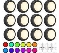 TRAHOO-Puck Lights 16 Color Changeable Under Cabinet Lights, Battery Operated Led Lights with Dimmer & Timmer for Closet, Bedroom,Kitchen (12 Packs)