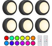 TRAHOO-Puck Lights with Remote Control, 16 Color Changeable Under Cabinet Lights, Battery Operated Wireless Led Lights with Dimmer & Timmer for Closet, Bedroom,Kitchen (6 Packs)