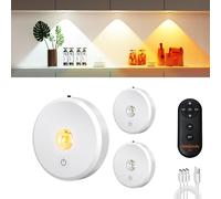 TRAHOO-Puck lumières avec télécommande Rechargeable, sans fil sous l`éclairage d`armoire,2000mAh à piles Tap Push Touch lumières (couleur bois, 3 Pcs) (White, 3 Pcs)