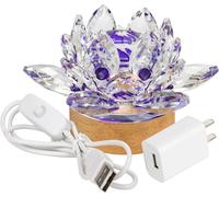 Trahoo-Purple Small Crystal Lotus Flower Night Light - Wood Led Light Base Usb Interface Seven Colors Light 5v1a Charger For Holiday Gifts Keepsake Qcs