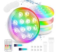 TRAHOO-Rechargeable Submersible Pool Lights - 3.7" Waterproof Underwater Lights USB-C Charging Battery Operated Remote Controlled 16 Color Changing Hot Tub Lights with Magnet for Pool Pond 4 Pack