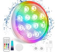 TRAHOO-Rechargeable Submersible Pool Lights - 3.7" Waterproof Underwater Lights USB-C Charging Battery Operated Remote Controlled 16 Color Changing Hot Tub Lights with Magnet for Pool Pond 1 Pack
