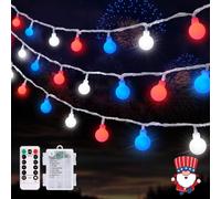 TRAHOO-Red White and Blue Lights for 4th of July Decorations, 33ft 100 LED String Light Outdoor Waterproof, Globe String Lights Battery Operated for Independence Day Memorial Patriotic Day Decor