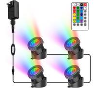 TRAHOO-RGB Pond Lights with Timer, LED Underwater Submersible Colorful Landscape Spotlights, 98ft Remote Control IP68 Waterproof Fountain Lights for Fish Aquarium Tank Garden Yard Pool (Set of 4)