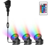 TRAHOO-RGB Pond Lights with Timer, LED Underwater Submersible Colorful Landscape Spotlights, 98ft Remote Control IP68 Waterproof Fountain Lights for Fish Aquarium Tank Garden Yard Pool (Set of 3)