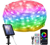 TRAHOO-RGB Solar String Lights, 16ft 50 LED Multicolor Fairy Lights, 99+ Modes Waterproof Twinkle Lights Solar & USB Powered, APP & Remote Control, for Xmas Tree, Garden, Yard, Party, Camping Decorat