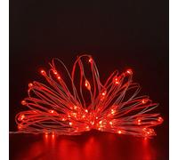 TRAHOO-Set of 2 Battery Operated Mini Led Fairy Lights Dewdrop Lights with Timer 6 Hours on/18 Hours Off for Christmas Party Decorations,30 Count LEDs,10 Feet Silver Wire (Red Color)