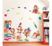 Trahoo-Sg2-2402 Singe Avec Des Livres Stickers Muraux Singes Autocollant Mural Pour Enfants Bébé Garçon Chambre Pépinière Salon Murale Décoration
