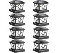 TRAHOO-SIEDiNLAR Solar Post Cap Lights Outdoor 4 Modes 40 LEDs Aluminum Glass Fence Post Light for 4x4 5x5 6x6 Vinyl Wooden Posts Deck Patio Decor, Warm White & Cool White Dynamic Lighting Black (8 P