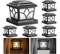 TRAHOO-SIEDiNLAR Solar Post Cap Lights Outdoor 4 Modes 40 LEDs Aluminum Glass Fence Post Light for 4x4 5x5 6x6 Wooden Vinyl Posts Deck Patio Decor, Warm White & Cool White Dynamic Lighting Black (6 P