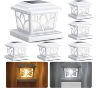 TRAHOO-SIEDiNLAR Solar Post Cap Lights Outdoor 4 Modes 40 LEDs Aluminum Glass Fence Post Light for 4x4 5x5 6x6 Vinyl Wooden Posts Deck Patio Decor, Warm White & Cool White Dynamic Lighting White (6 P