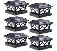 TRAHOO-SIEDiNLAR Solar Post Cap Lights Outdoor Glass 2 Color Modes 8 LEDs for 4x4 5x5 6x6 Posts Deck Fence Patio Decoration Warm White & Cool White Lighting Black (6 Pack)