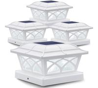 TRAHOO-SIEDiNLAR Solar Post Cap Lights Outdoor Glass 2 Color Modes 8 LEDs for 4x4 5x5 6x6 Posts Fence Deck Patio Decoration Warm White & Cool White Lighting White (4 Pack)