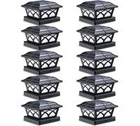 TRAHOO-SIEDiNLAR Solar Post Cap Lights Outdoor Glass 2 Color Modes 8 LEDs for 4x4 5x5 6x6 Wooden Vinyl Posts Deck Fence Patio Decoration Warm White & Cool White Lighting Black (10 Pack)